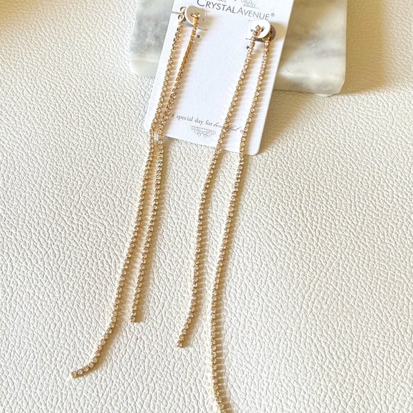 Jewelry - Extra Long Simulated Diamond Dangle Stud Earrings - Double Strand Duster Jackets